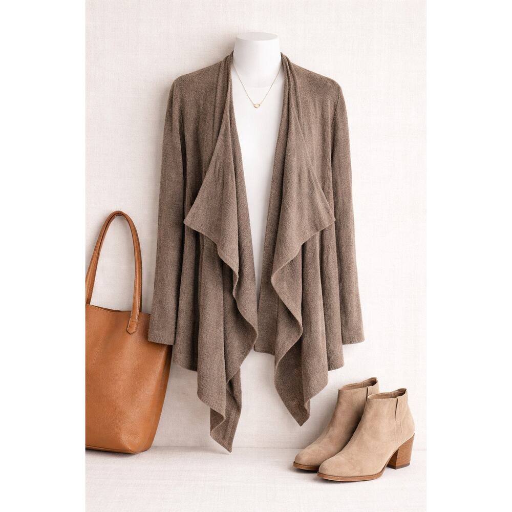 Barefoot Dreams CozyChic Lite Calypso Waterfall Cardigan Brown S/M Open Front